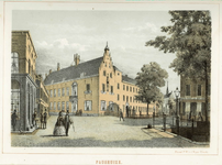35948 Gezicht op de Pausdam te Utrecht met links de huizen aan weerszijden van Achter de Dom, in het midden Paushuize ...