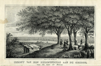 200145 Gezicht vanaf de Grebbeberg ten oosten van Rhenen op de Rijn en de Betuwe met de Koningstafel, uit het ...