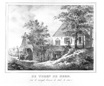 36721 Gezicht op de stadszijde van de stadswal te Utrecht met de toren de Beer, uit het zuiden gezien.01-01-1825-31-12-1830