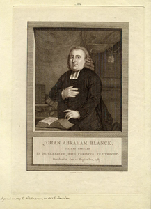 31796 Portret van J.A. Blanck, geboren 1735, hervormd predikant te Utrecht (1775-1787), overleden 17 september 1789. Te ...