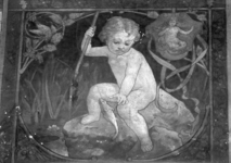 156693 Afbeelding van een allegorische wandschildering voorstellende de maand augustus in het trappenhuis van de ...