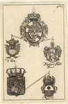 38705 Afbeelding van de wapens van de afgevaardigden D'Elz, Kaijsersfeldt en Ruzzini, vertegenwoordigers namens Trier ...