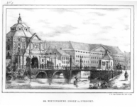 36645 Gezicht over de stadsbuitengracht de Wittevrouwenpoort en -brug te Utrecht met daarachter de Willemskazerne, uit ...
