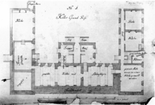 6273 Plattegrond van de kelderverdieping van het paleis van Frederik van de Palts ( Het Koningshuis ) te Rhenen.