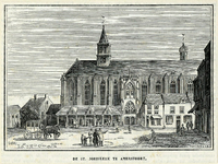 200047 Gezicht op de Hof te Amersfoort uit het zuiden met de St.-Joriskerk met links daarvoor de Korenbeurs en rechts ...