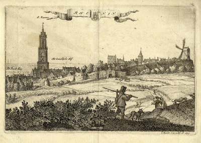 200102 Gezicht op Rhenen vanaf de heuvels ten oosten van de stad met onder andere de Cuneratoren, de Bergpoort en de ...