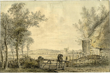 200618 Gezicht op het landschap in de omgeving van Leersum met op de voorgrond een gevlochten omheining met een hek bij ...