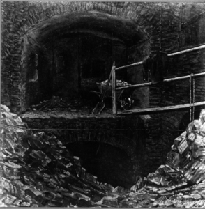 30948 Gezicht in een gedeelte van kasteel Vredenburg te Utrecht: een doorkijk naar het noordwestelijke bastion met de ...