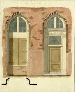 39407 Afbeelding van een benedenraam en de deur in de voorgevel van het huis Fresenburg aan de Oudegracht te ...