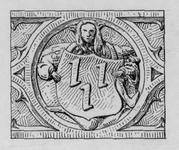 35477 Afbeelding van een deel van een gotisch schoorsteenfries met het wapen van paus Adriaan VI, afkomstig uit de ...