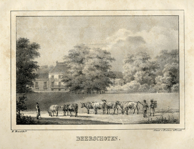 201108 Gezicht op de voorgevel van het huis Beerschoten bij De Bilt temidden van zijn landschapspark.01-01-1828-31-12-1829