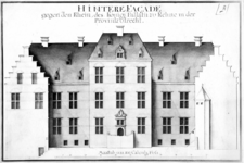 6264 Opstand van de achtergevel van het paleis van Frederik van de Palts ( Het Koningshuis ) te Rhenen.