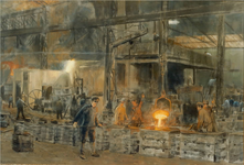 35369 Interieur van de smelterij/vormerij van de Nederlandsche Staalfabrieken v/h J.M. de Muinck Keizer N.V. (DEMKA, ...