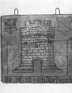 67214 Afbeelding van het, in het Centraal Museum (Agnietenstraat 1) te Utrecht berustende, uithangbord Dit is in ...