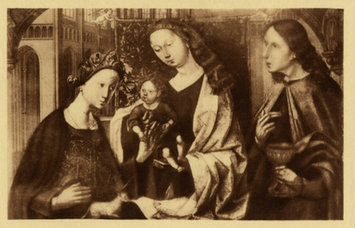 121489 Afbeelding van het in ca. 1475 vervaardigde schilderij Mystiek huwelijk van de H. Agnes, uit de collectie van ...