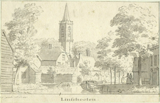 200645 Gezicht in het dorp Linschoten uit het noordwesten, met op de voorgrond de rivier de Linschoten en op de ...
