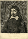 31842 Portret van René Descartes, geboren 1596, filosoof wonende te Utrecht, overleden 1650. Borstbeeld links.