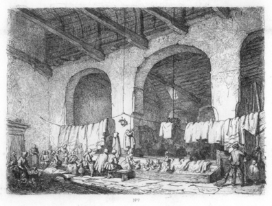 38524 Interieur van de Geertekerk te Utrecht: de zuidelijke zijbeuk en het schip in gebruik als opvangcentrum voor ...