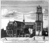 36937 Gezicht op de Domkerk en het Domkerkhof te Utrecht uit het noordwesten, met rechts het Bisschopshof met de ...
