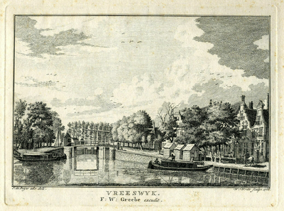 200901 Gezicht vanaf de Vaartsche Rijn op het dorp Vreeswijk met op de achtergrond de sluis.01-01-1740-31-12-1750