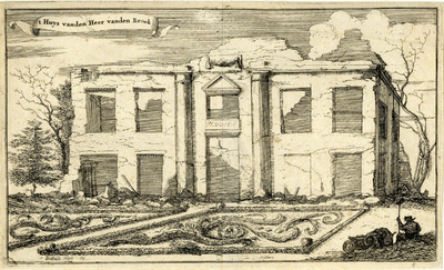 201136 Gezicht op de ruïne van een huis, verwoest door de Franse troepen in 1672. Waarschijnlijk gaat het hier om het ...