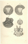 39313 Afbeelding van vier zegels en het wapenschild van verschillende leden van de familie Van Wulven.
