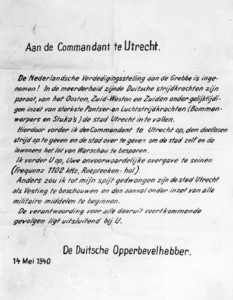 121239 Afbeelding van een pamflet, op 14 mei 1940 uit een Duits vliegtuig geworpen en gevonden op de Stenenbrug te ...