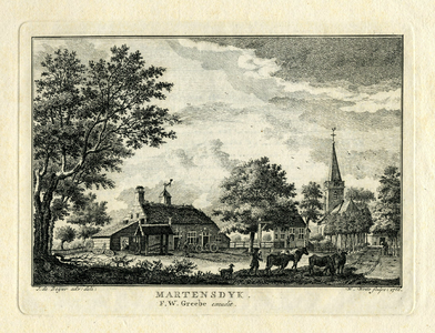 200736 Gezicht in het dorp Maartensdijk met een wagenmakerij en op de achtergrond de Nederlands Hervormde ...