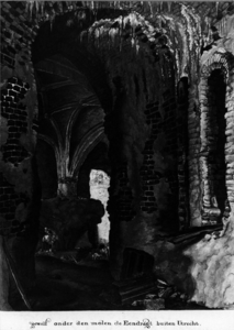 30936 Gezicht in het zuidwestelijke bastion van kasteel Vredenburg te Utrecht vanuit de ingang, uit het ...