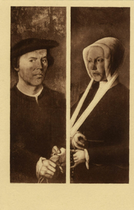 121494 Afbeelding van de in ca. 1535 door Jan van Scorel geschilderde portretten van een man (stichter) en van een ...