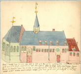 38321 Afbeelding van de voorgevel en de kapel van het St.-Jobsgasthuis te Utrecht.