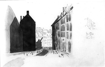 35341 Gezicht vanaf de Ganzenmarkt te Utrecht in de richting van de Oudegracht.