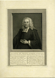 31901 Portret van Jacobus de Groot, geboren 1696, predikant te Utrecht, overleden 1750. Te halve lijve links, in toga.