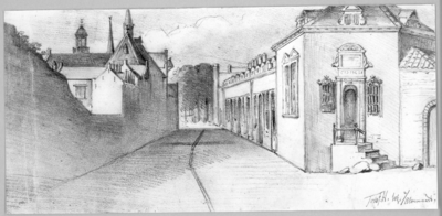 38411 Gezicht in de Agnietenstraat te Utrecht uit het noordoosten, met rechts de vrijwoningen van de Fundatie van Maria ...