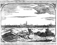 36186 Profiel van de stad Utrecht uit het noordoosten gezien, van het St.-Servaasklooster tot de Weerdpoort. Met ...