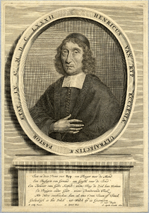 39179 Portret van Hendrik van Rijp, geboren 1627, predikant te Utrecht (1674-1685), overleden 1685. Borstbeeld links, ...