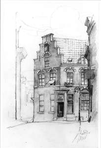 35393 Gezicht op de voorgevel en een gedeelte van de zijgevel van het huis Hoogt 2 te Utrecht vanuit de Telingstraat, ...