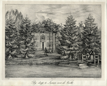 201159 Gezicht over de Vecht te Loenen op het huis Bijdorp met zijn aanlegsteiger.01-01-1835-31-12-1836