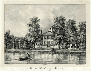 201163 Gezicht over de Vecht op de voorgevel van het huis Huis ten Bosch te Maarssen.01-01-1835-31-12-1836