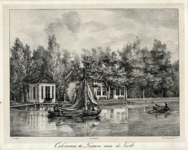 201170 Gezicht over de Vecht te Loenen op het huis Calorama met zijn theekoepel.01-01-1835-31-12-1836