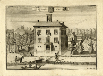 201293 Gezicht over de Vecht op de achter- en zijgevel van het huis Gunterstein bij Breukelen.01-01-1690-31-12-1695