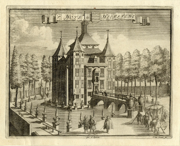 201386 Gezicht op de zij- en de voorgevel van het huis Heemstede (gemeente Houten) uit het oosten.01-01-1690-31-12-1695
