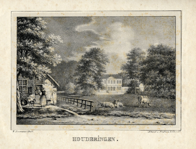 201434 Gezicht op het huis Houdringe en het omringende landschapspark bij De Bilt, met links vooraan een ...