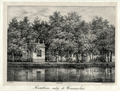 201455 Gezicht over de Vecht bij Breukelen op de theekoepel van het huis Hunthum bij Nieuwersluis.01-01-1835-31-12-1836