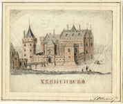 201476 Gezicht op het omgrachte kasteel Kronenburg aan de Vecht bij Loenen.