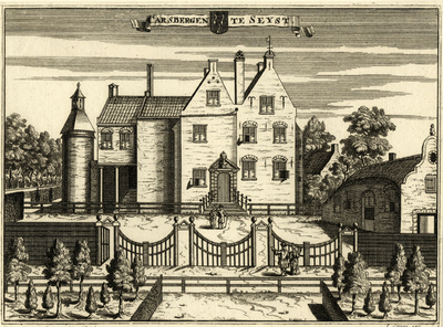 201492 Gezicht vanaf het voorterrein op het kasteel Kersbergen bij Zeist met rechts de bijbehorende ...