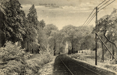 165074 Gezicht op de spoorlijn Den Dolder-Baarn van de N.C.S. in een besneeuwd boslandschap.N.B. Mogelijk betreft dit ...