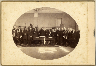 97049 Afbeelding van de ontvangst van Paul Kruger, president van de Boerenrepubliek Transvaal en zijn generaals door ...