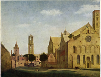 129228 Gezicht op de Mariaplaats met de Mariakerk te Utrecht uit het noordwesten, met op de achtergrond enkele ...