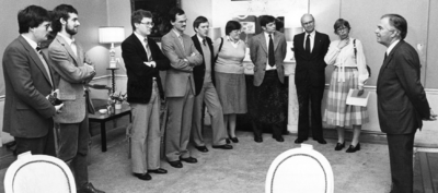 102931 Afbeelding van de ontvangst van een groep leden van de Rotaryclub uit Duitsland, Engeland, Frankrijk, België en ...